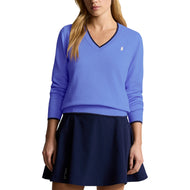 RLX RALPH LAUREN Dames Katoen Blend V -Neck Golf Jumper - Greenwich Blue