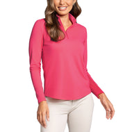 IBKUL Women's Solid Long Sleeve Zip Mock Neck Shirt - Watermelon
