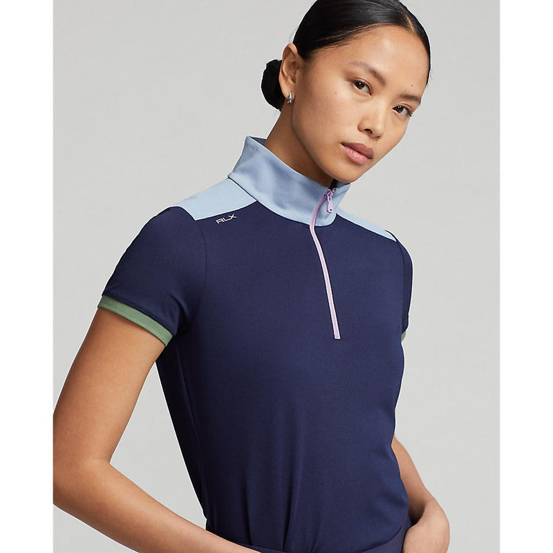 RLX Ralph Lauren Women's Stretch Mesh 1/4 Zip Golf Shirt - French Navy/Vessel Blue