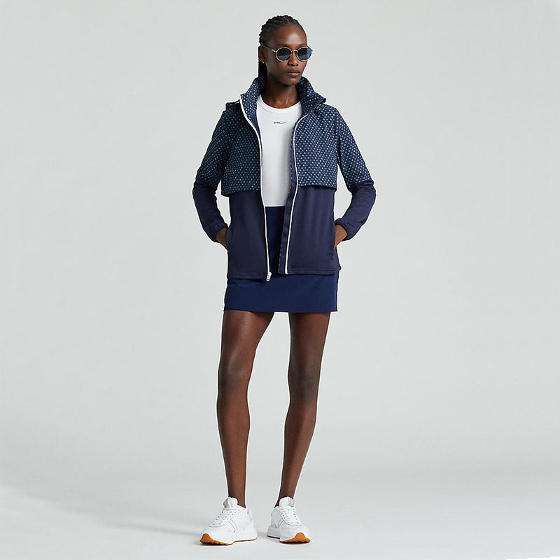 RLX Ralph Lauren Women's Hybrid Overlay-Hood Jacket - French Navy/Diamond Print