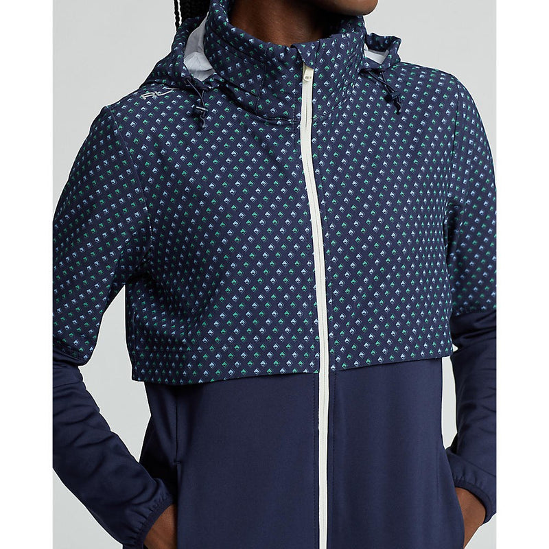 RLX Ralph Lauren Women's Hybrid Overlay-Hood Jacket - French Navy/Diamond Print