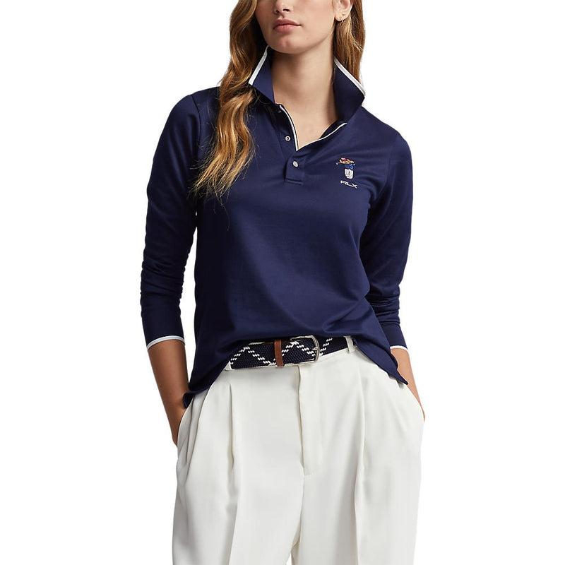 RLX Ralph Lauren Women's Polo Bear Tour Pique Long Sleeve Golf Polo Shirt - French Navy
