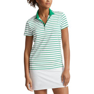 RLX Ralph Lauren Wanita Perfomance Stripe Golf Polo Shirt - Pure White/Cruise Green Fairway