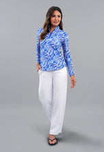 Baju Leher Olok-olok Zip Yesenia Wanita IBKUL - Biru/Putih