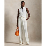 RLX RALPH LAUREN Dames Tour Pique Mouwess Mock Neck 1/4 Zip Golf Top - Wit/Garden Pink/Pistacho