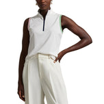 RLX RALPH LAUREN Dames Tour Pique Mouwess Mock Neck 1/4 Zip Golf Top - Wit/Garden Pink/Pistacho