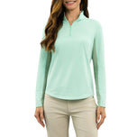 IBKUL Women's Solid Long Sleeve Zip Mock Neck Shirt - Pool Party