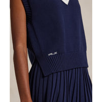 RLX Ralph Lauren Women's Cotton V Neck Sleeveless Sweater Vest - Refined Navy/Ceramic White