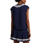Rlx Ralph Lauren Coton V pour femmes V Pull sans manches VILLAGE - Marine raffinée / blanc céramique