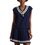 Rlx Ralph Lauren Coton V pour femmes V Pull sans manches VILLAGE - Marine raffinée / blanc céramique