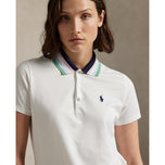 RLX Ralph Lauren Women's Tour Pique Gebreide Collar Polo Golf Shirt - Ceramic White/Refined Navy Multi