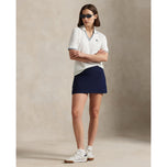 RLX Ralph Lauren Wanita V Leher Tour Pique Polo Polo - Seramik Putih/Tentera Laut Tentera/Sutton Blue