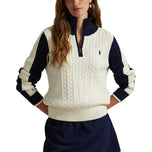 Rlx Ralph Lauren Femme pour femmes tricoter le quart zip Pullover - Navy blanc / raffiné antique