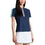 G/Fore Women's Contrast Sleeve Tech Pique Zip Golf Polo Shirt - Twilight