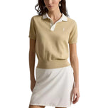 RLX Ralph Lauren 女式 2/48 棉混纺短袖针织高尔夫 Polo 衫 - 沙丘棕褐色/白色飞溅