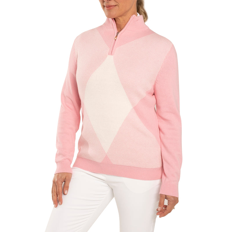 Glenmuir Women's Cassidy Cotton Cashmere 1/4 Knit - Candy/White