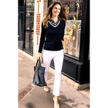 Golftini 女款彈性及踝高爾夫球褲 - 白色/海軍藍