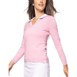 Golftini 女款彈性 V 領高爾夫毛衣 - 玫瑰粉紅