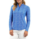 Kemeja Mock Neck Zip Lengan Panjang Amani Wanita IBKUL - Biru/Putih