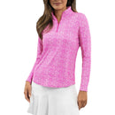 Kemeja Mock Neck Zip Lengan Panjang Amani Wanita IBKUL - Hot Pink/Putih
