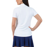 IBKUL Women's Solid Short Sleeve Zip Mock Neck Shirt - White