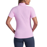 Ibkul Women Solid Short Sleeve Zip Mock Neck Shirt - Candy Pink