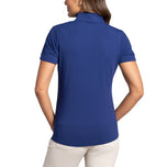 IBKUL Kemeja Wanita Polos Lengan Pendek Zip Mock Neck - Navy