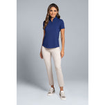 IBKUL Kemeja Wanita Polos Lengan Pendek Zip Mock Neck - Navy