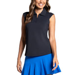 IBKUL Women's Solid Sleeveless Zip Golf Polo Shirt - Black