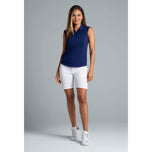 IBKUL Women's Solid Sleeveless Zip Golf Polo Shirt - Navy