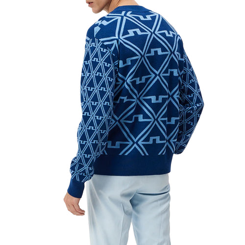 J.Lindeberg Isaac Jacquard Knitted Golf Sweater - Estate Blue Diamond