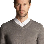 Lyle & Scott Tonal Eagle Merino Blend v Neck Knit - Mid Grey Marl