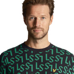Lyle & Scott Monogram Knitted Golf Crew Neck - Madilim na Navy