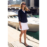 Golftini Frauen sagen Ja Langarm Golf Polo -Hemd - Marine/Weiß