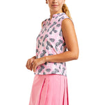 Nivo Linnea mouwloos golfshirt met mock-nek voor dames - roze/marineblauw