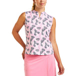 Nivo Linnea mouwloos golfshirt met mock-nek voor dames - roze/marineblauw