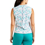 Nivo Dames Linnea Mouwloos Mock Neck Golfshirt - Wit/Arubablauw