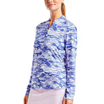 Nivo dames lolita uv lange mouw mock nek golfshirt - cobalt