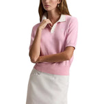 RLX Ralph Lauren Women's 2/48 Cotton Blend Short Sleeve Knitted Golf Polo Shirt - Light Pink/white Splash