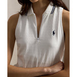 RLX Ralph Lauren 女款 Active Cable 1/4 拉鍊無袖高爾夫 Polo 衫 - 陶瓷白