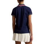 RLX Ralph Lauren 女式 Tour Pique 高尔夫 Polo 衫 - 精致海军蓝/陶瓷白/亮粉色