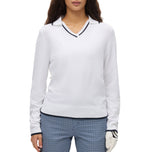 Rohnisch Women's Swing Knitted Long Sleeve Golf Polo Shirt - White/Navy