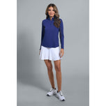 IBKUL Kemeja Mock Neck Lengan Panjang Polos Wanita - Navy