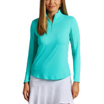 IBKUL Women's Solid Long Sleeve Zip Mock Neck Shirt - Jade