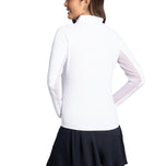 IBKUL Women's Solid Long Sleeve Zip Mock Neck Shirt - White