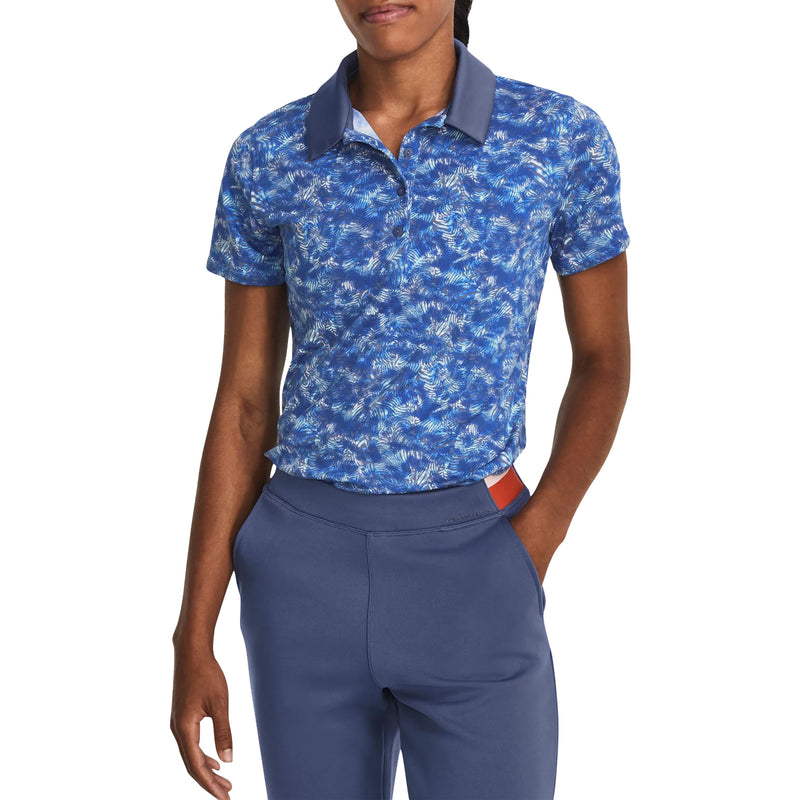 Under Armour Women's Playoff Printed Golf Polo Shirt - Hushed Blue/Water/Metallic Silver