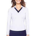 Golftini Wanita Say Yes Long Sleeve Golf Polo Shirt - Putih/Angkatan Laut