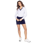 Golftini Wanita Say Yes Long Sleeve Golf Polo Shirt - Putih/Angkatan Laut
