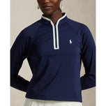 RLX Ralph Lauren Women Stretch Jersey Quarter -Zip Pullover - Refined Navy/White