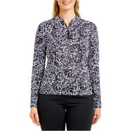 Kemeja Golf Mock Neck Lengan Panjang Wanita Nivo - Biru Laut/Putih